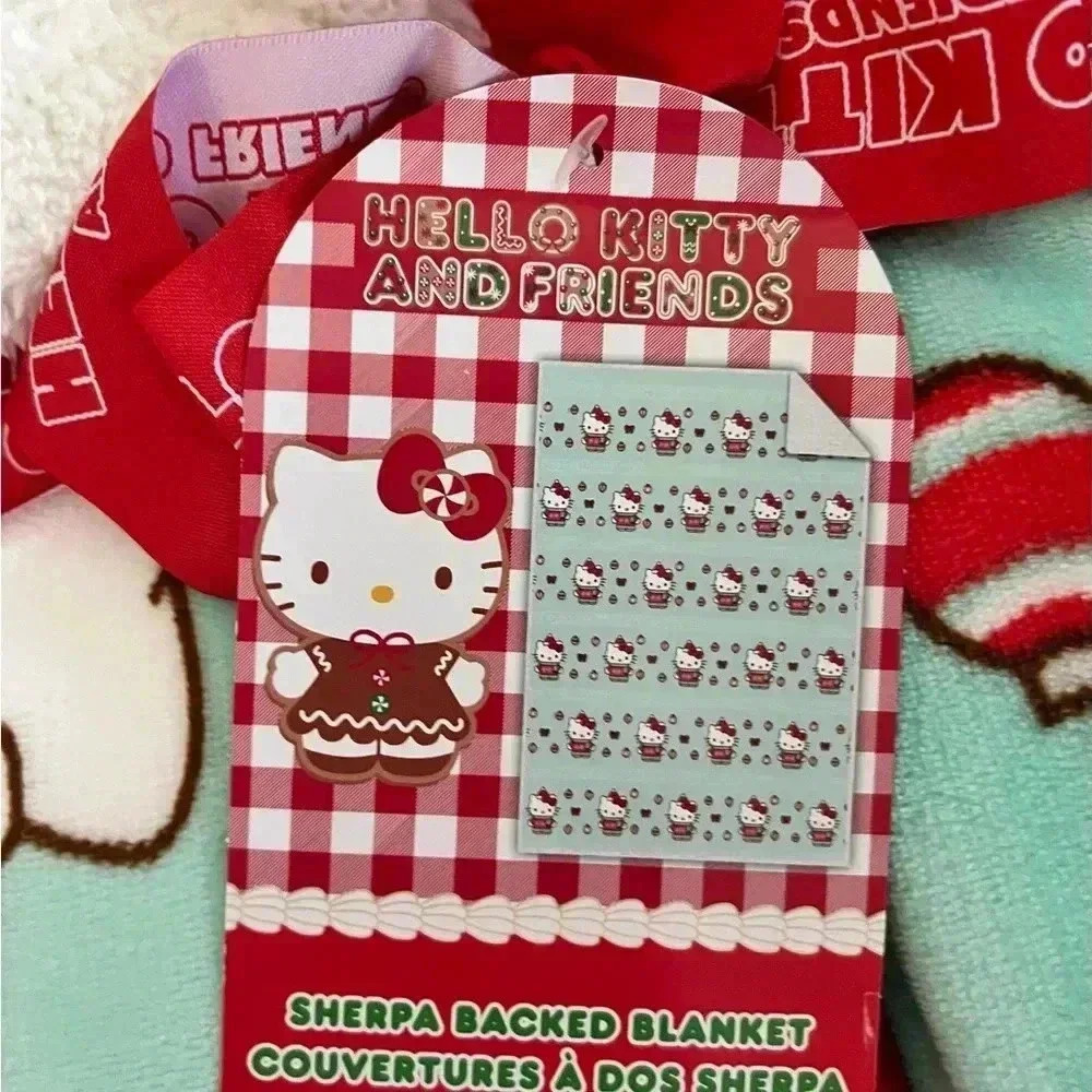 New Gift Boxed Hello Kitty Christmas 60" x 90" Plush Sherpa Throw Blanket green - Picture 3 of 5